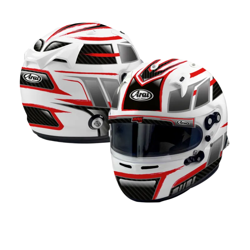 ARAI GP7-Helm mit individuell gestalteten HANS-Clips