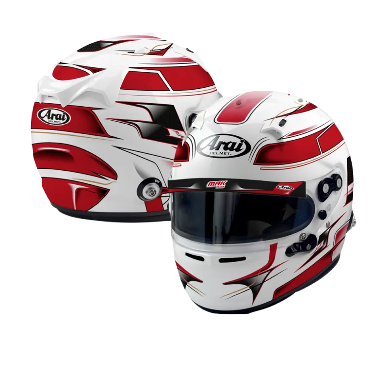 ARAI GP7-Helm mit individuell gestalteten HANS-Clips