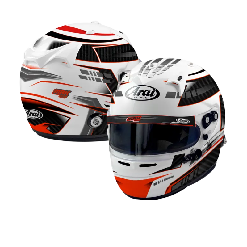 ARAI GP7-Helm mit individuell gestalteten HANS-Clips