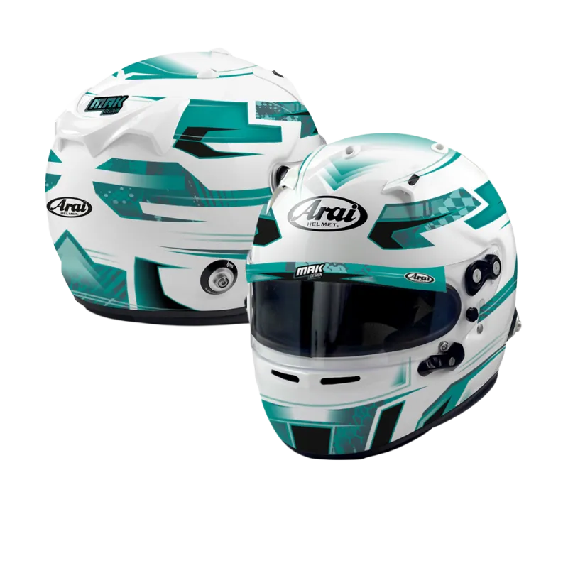 CASCO ARAI GP7 CON CLIPS HANS PERSONALIZADOS