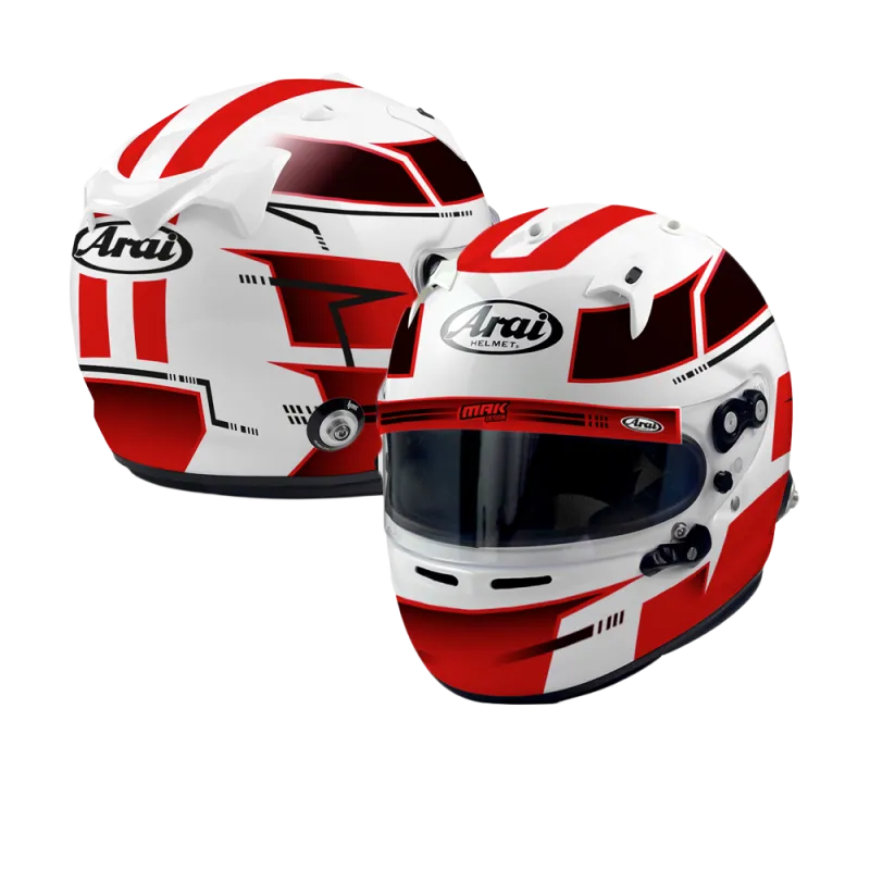 ARAI GP7-Helm mit individuell gestalteten HANS-Clips
