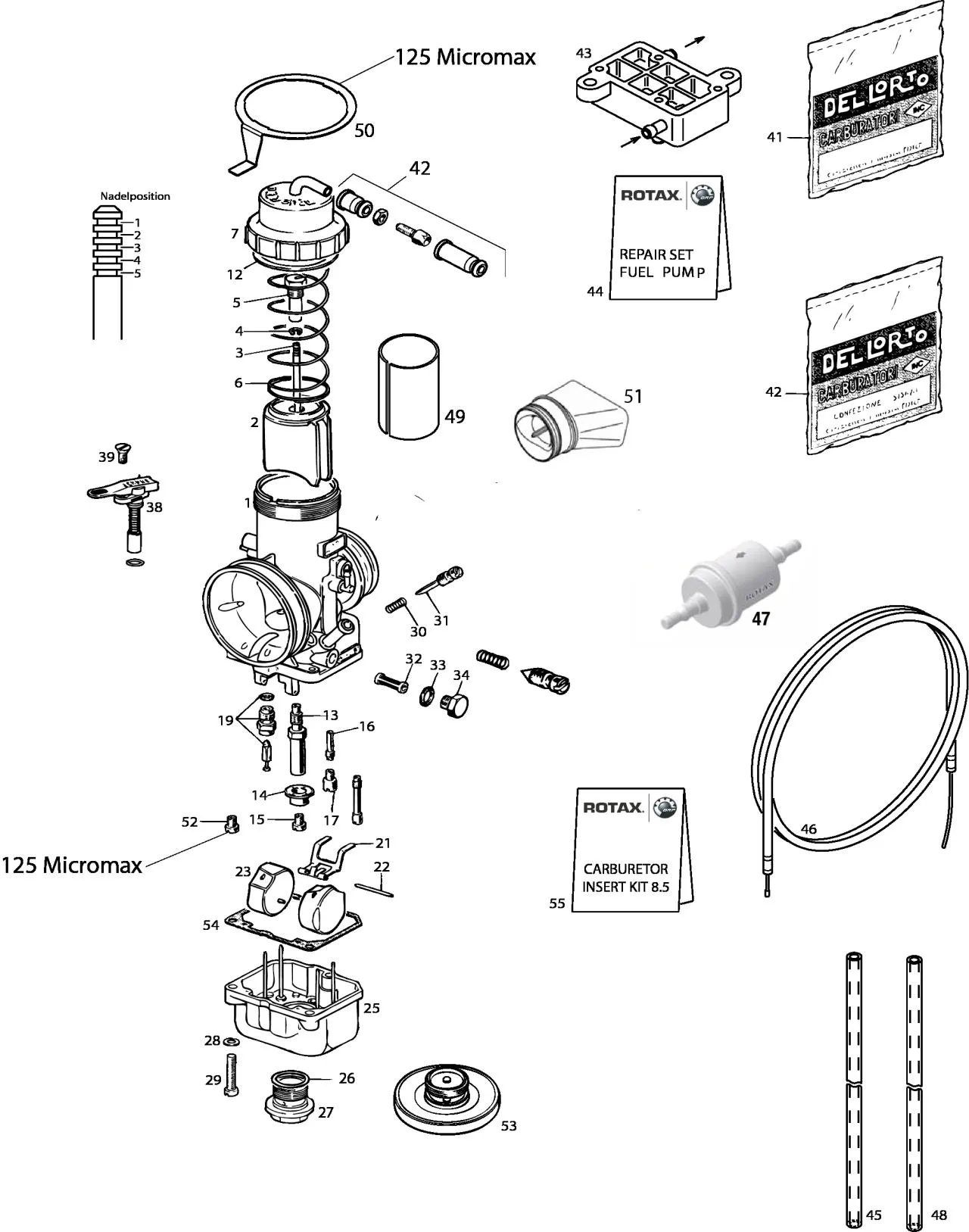 CARBURATEUR-POMPE A ESSENCE - ROTAX 125 MAX-J125-MINI-MICRO
